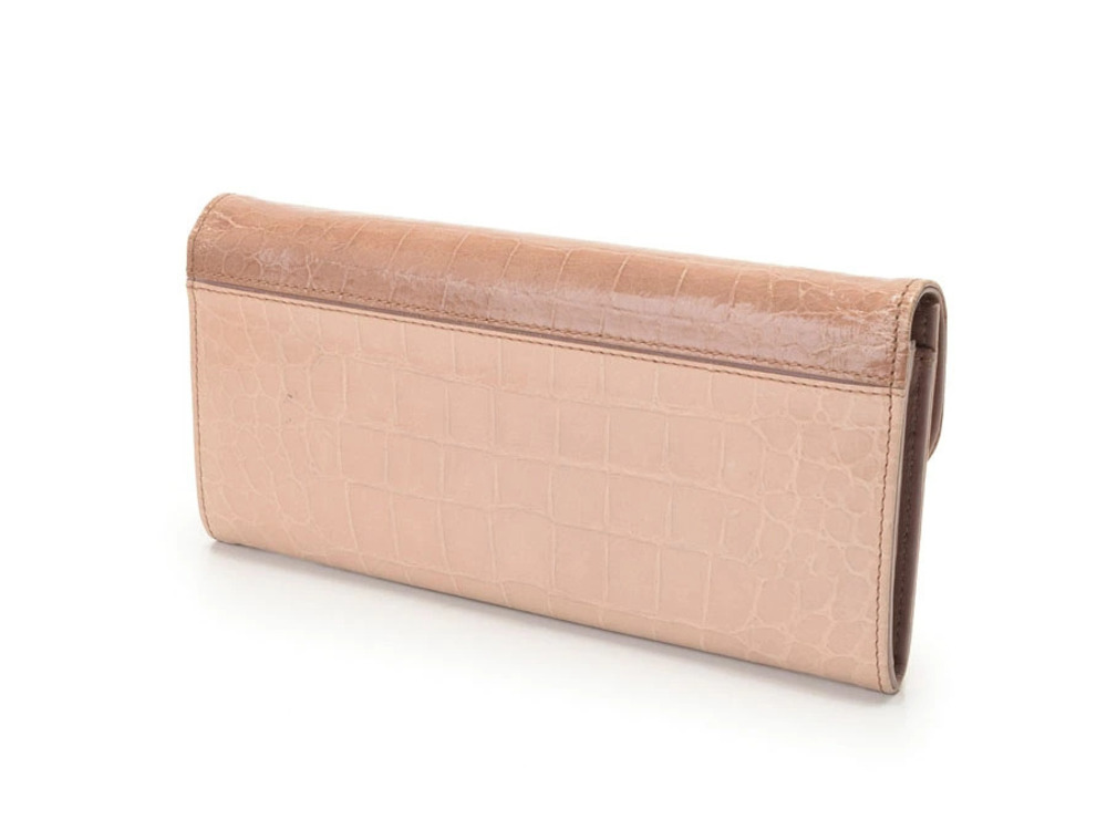 Miu Miu around Rion Beige Wallet Pinkish Enamel Zip Long Tan